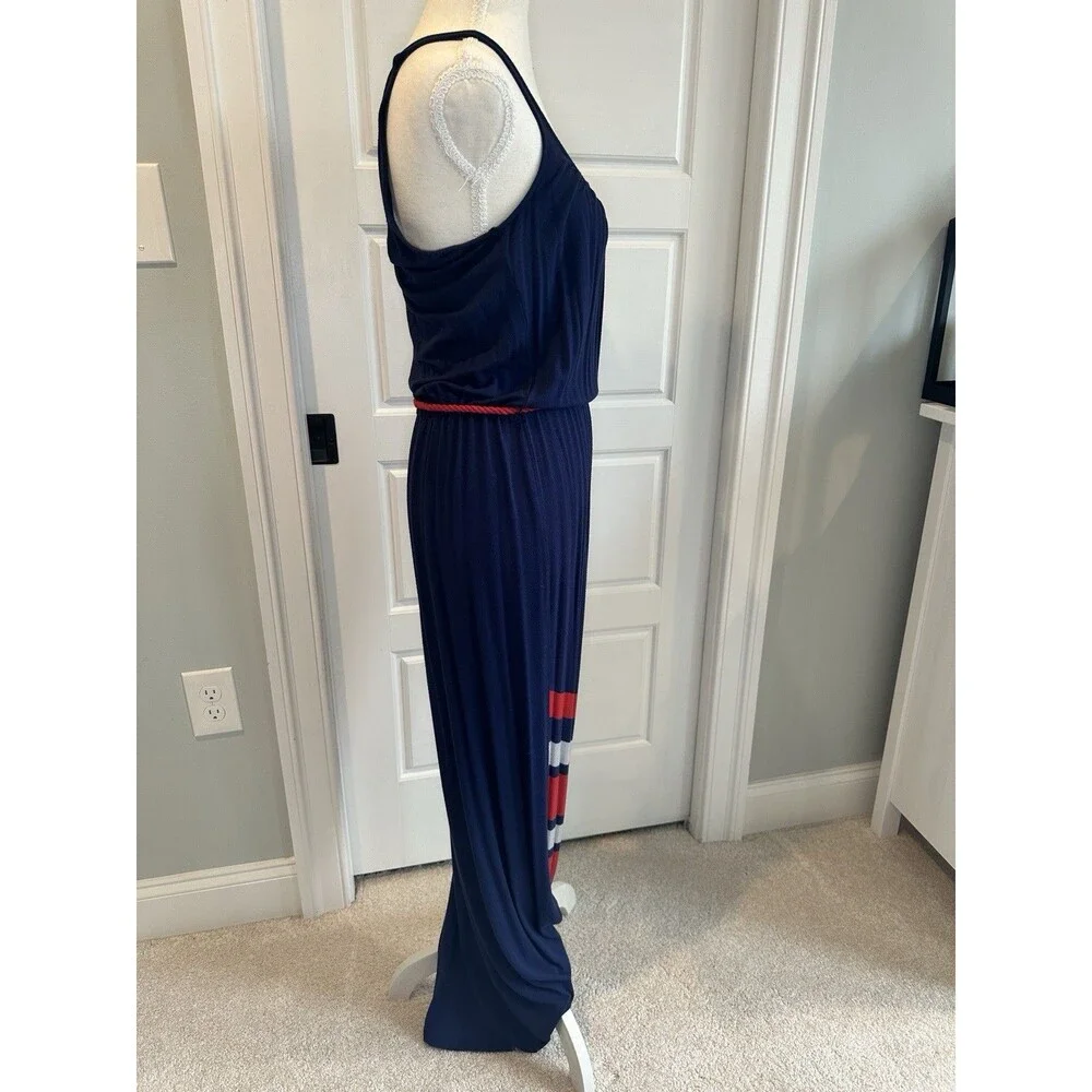 kardashian kollection Navy With Red Chevron Maxi Dress With Red Rope Tie Size XS - Picture 4 of 5